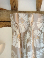 Curtain Header - white flower on brown cloth